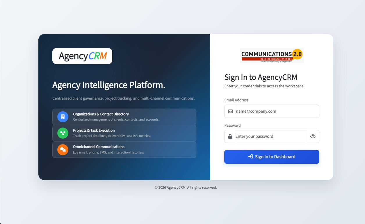 AgencyCRM client dashboard